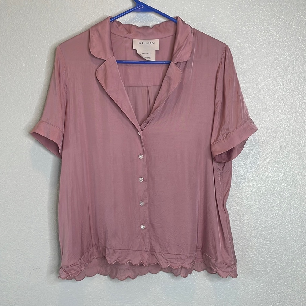 BHLDN Anthro Juniper scalloped heart button down silky pajama TOP